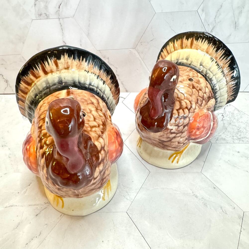 Vtg Turkey Salt And Pepper Shakers Japan 4” Ceramic Hand Painted Thanksgiving
